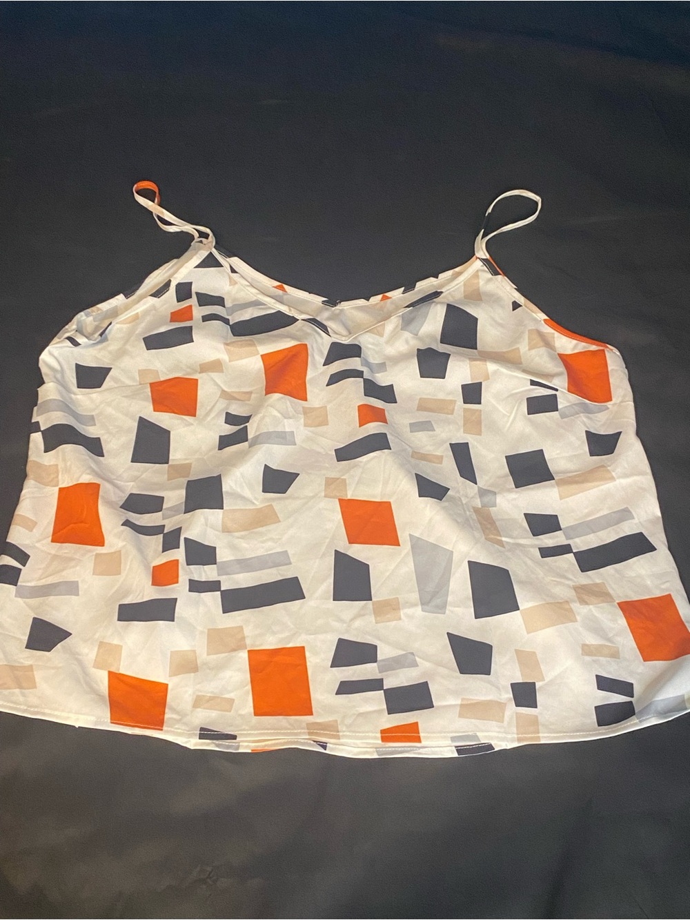 SHEIN White Geometric Print Spaghetti Strap Cami with Orange & Gray Accents